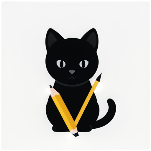 cat with pencil black cat logo - icon | sticker