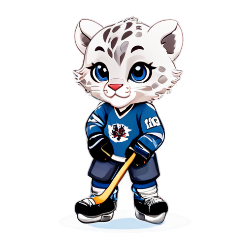 anthropomorphic Snow leopard cub as an ice hockey player on ice - icon | sticker