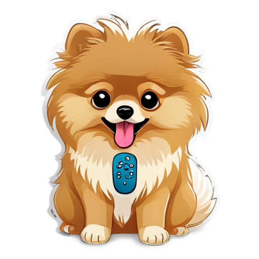 pomeranian dog holding TV remote - icon | sticker