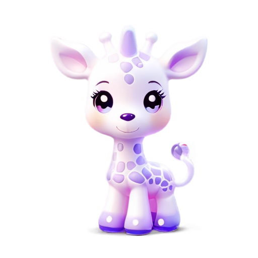 purple fluffy giraffe with wings, flat style - icon | sticker