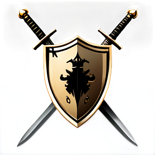 Logo for a game called name in logo Revolution PW in beige and khaki tons of swords and shield - icon | sticker
