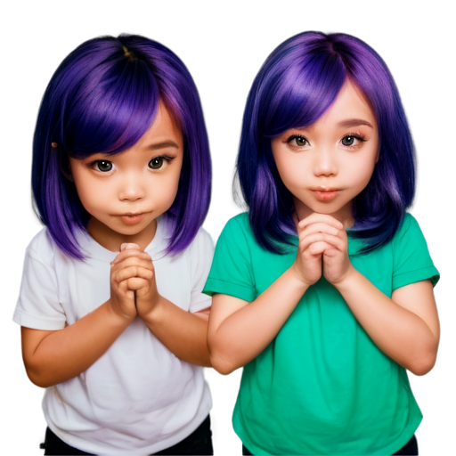 A girl with hands near her cheeks and bright purple hair. Blackberry hair - icon | sticker