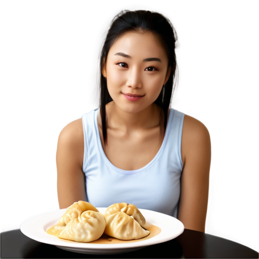 Dumplings, plate, the girl in the cup - icon | sticker