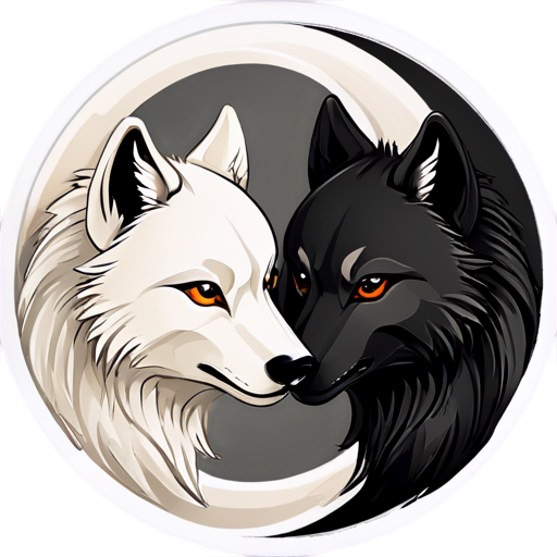 yin and yang two wolves - icon | sticker