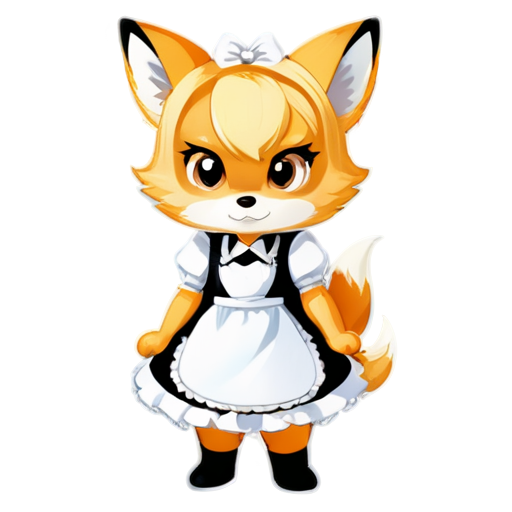 fox, anthropomorphism, maid, dress, apron, ears, tail, chair, serving, cup of tea, anger, anger, facial expression, tension, displeasure, rage, angry look, embarrassment, irritation, resentment, resentment, tension, emotion, gloominess. - icon | sticker