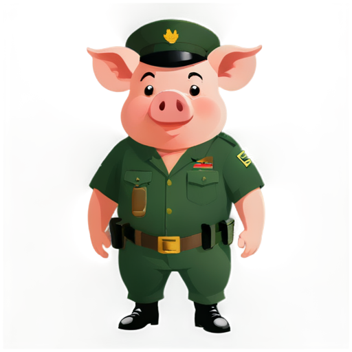 angry pig in military uniform, vector cartoon style - icon | sticker