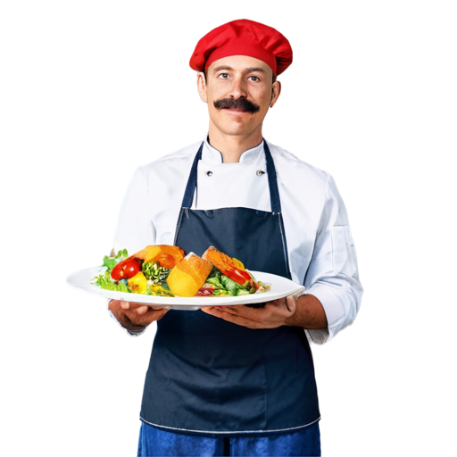 chef with a mustache holding a delicious dish in his hands - icon | sticker