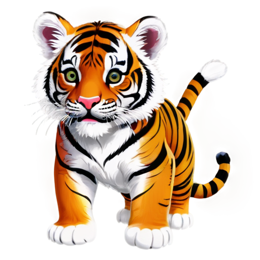 cute gentle crazy tigre, black - white background tone with orange, red elements - icon | sticker