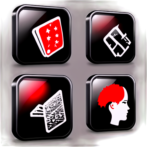 Icon with creative pictures in red, white and black colours - icon | sticker