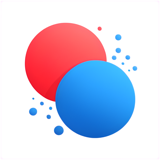 Flat blue background. On foreground two balls splash each other. One ball dark blue. Second ball red. Under each ball lay trail - icon | sticker