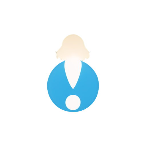 logo for a promts generator in blue sircle Anime, girl,, looks like a dwarf, tiny, slim, young, pretty. curly blond hair, not a standard angle, white t-shirt oversize, face - icon | sticker