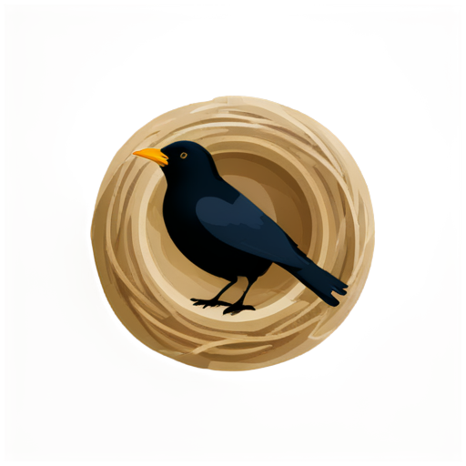 Give me a icon 1 color of a blackbird in a nest - icon | sticker