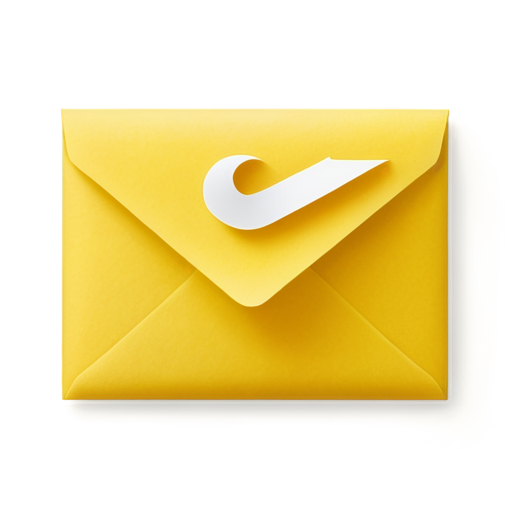 Yellow open envelope with white letter and confirmation mark, simple, minimalistic style - icon | sticker