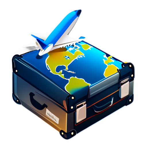 work migration colorful icon with Planet Earth، airplane, suitcase and visa - icon | sticker