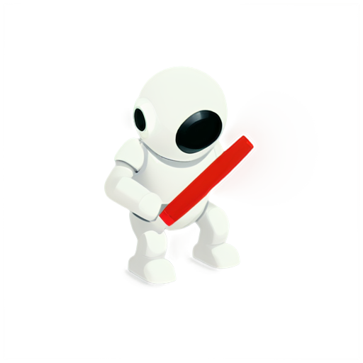 A simple robot, front, upper body, wearing a magnifying glass, squatting on the ground and marking the position with a red pen. - icon | sticker