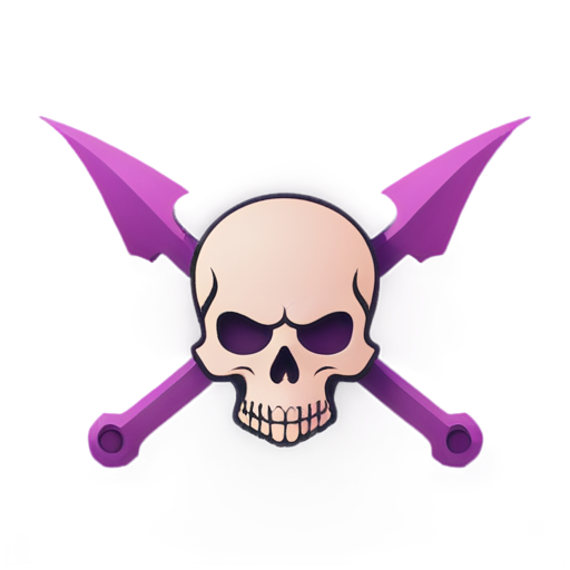 A furry skull burning in a purple-pink flame, behind which is a bat and a steampunk wrench folded into a cross - icon | sticker