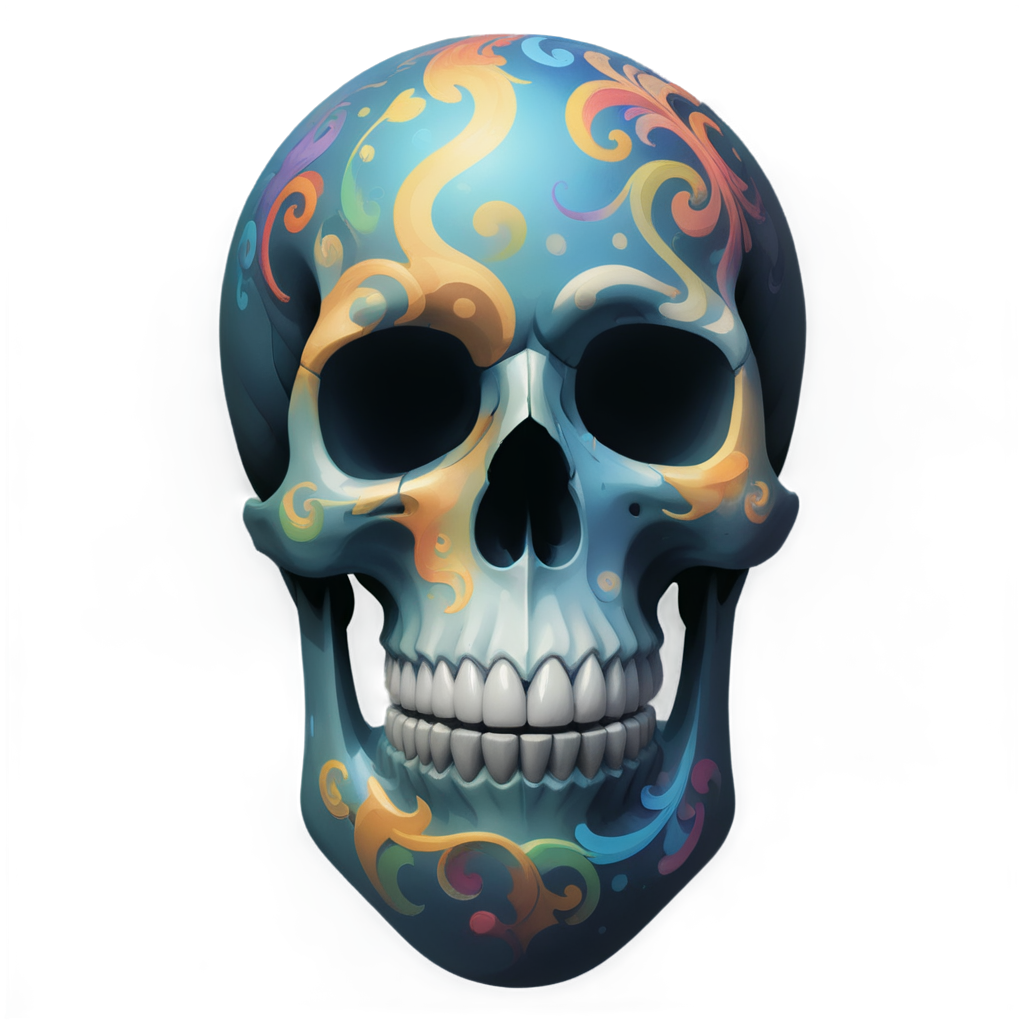 Changing Pigments: Skull, with swirling colors, Intricate patterns, Bright Lighting, Digital painting, art by ruan jia and loish, Highly detailed, Surreal, - icon | sticker