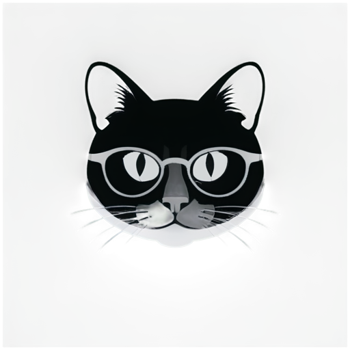 head of cat with pince-nez on right eye in black-white mode - icon | sticker