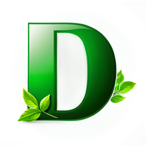 A graphic grid for creating a logo, the letter "D" on it, and next to it are green leaves. Realism, 3d. There is an ink-colored circle at the back as a background. - icon | sticker