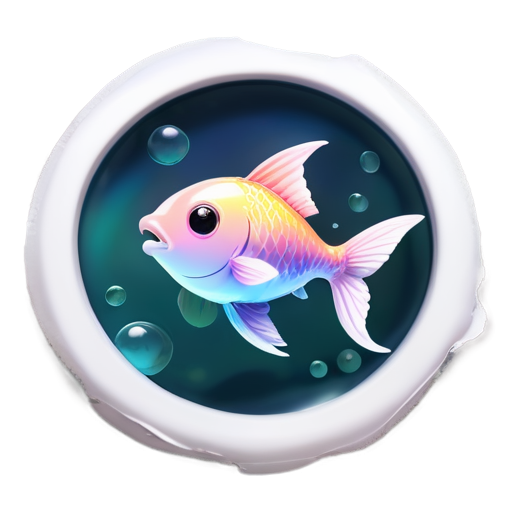 3D hole on a white fabric in which a fish swims, soft fairy-tale lighting, a mixture of saturated and pastel colors, atmospheric depth and three-dimensional details in 3D. - icon | sticker