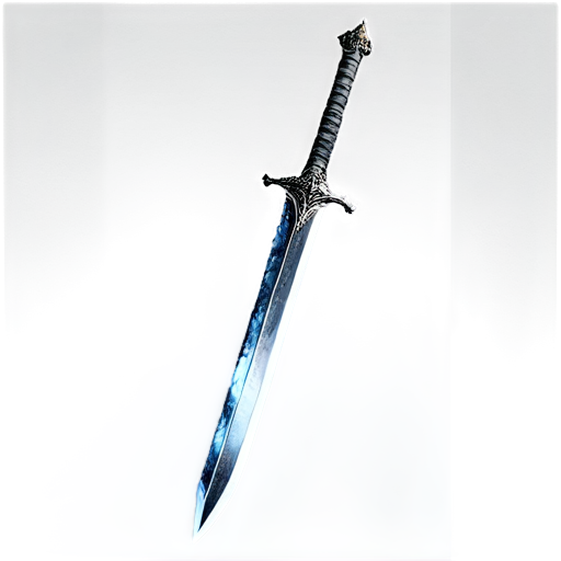 one ice sword, black metal, ancient sword, ice particles, tilted at 30 degrees - icon | sticker