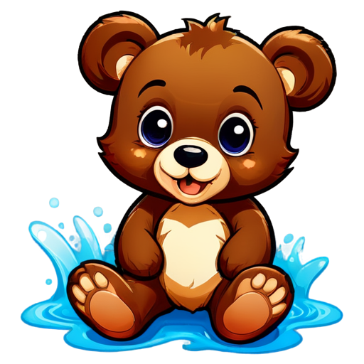 A cute bear cub by water, smiling or smirking - icon | sticker