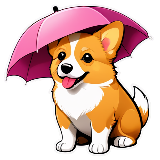 Corgi dog under umbrella - icon | sticker