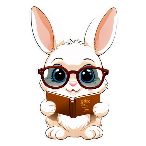 A rabbit with glasses reads from a text - icon | sticker