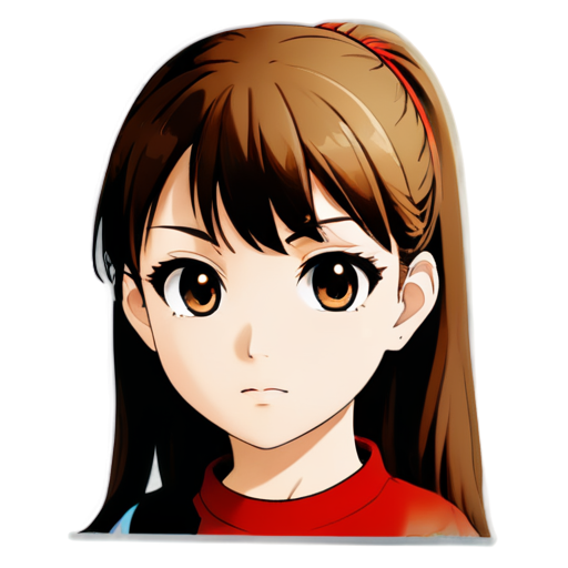 Anime, girl, one head, with one ponytail, high detail - icon | sticker