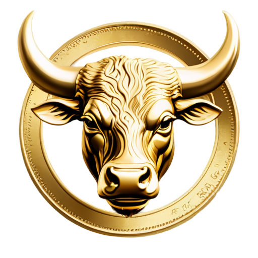 Bull head and golden coins - icon | sticker