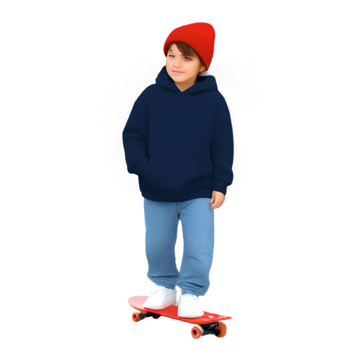 little street boy on the skateboard blue wide-leg jeans red beanie hat oversized hoodie - icon | sticker