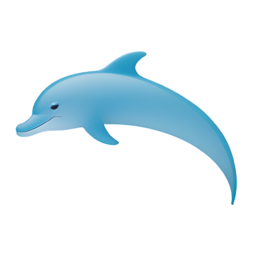 Create a modern and sleek dolphin icon with smooth curves, elegant lines, and a minimalist design. The dolphin should have a dynamic, graceful pose, with a slight wave or splash element to emphasize its aquatic nature. Use a color palette of cool blues and teals, and ensure the dolphin has a polished, glossy finish to convey a sense of beauty and sophistication. - icon | sticker