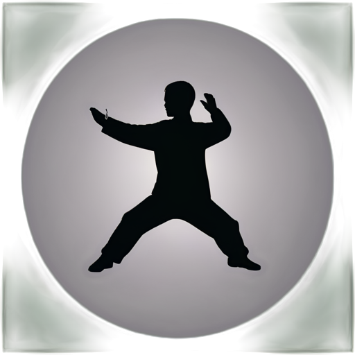 Pelvis shaped play button with a Tai Chi in the middle, geometric simple line art - icon | sticker