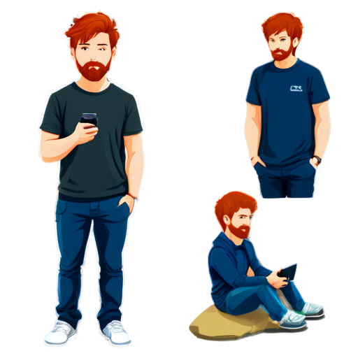 men 30 years old with red haire and beard play video game - icon | sticker