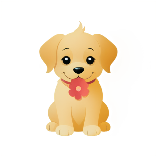 happy puppy with flower on the head - icon | sticker