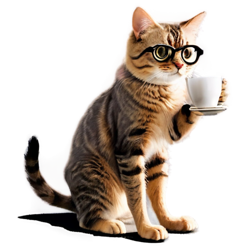 clever cat in boots goggles holds cofee cup - icon | sticker