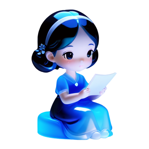 Jasmine in a blue dress she is sitting and she is writing a letter - icon | sticker