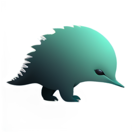 Australian echidna, the tongue is laconically and creatively combined with the attachment for the sorting robot, minimalist style, no fill, dark green gradient lines, white background, logo in a circle - icon | sticker