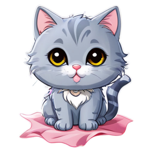 gray cat with pink cloth - icon | sticker