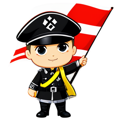 A nazi with the black stripe ,yellow stripe and white stripe flag of Russian Empire with swastika waving - icon | sticker