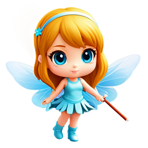 chibi fairy girl, holding a staff, 3d, flying - icon | sticker