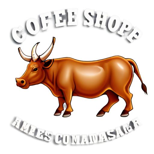 Coffee shop logo in the style of a zebu cow from Madagascar. - icon | sticker
