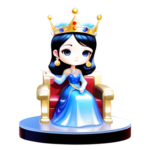 A caricature of a woman with short hair as a queen sitting on a throne, dressed in royal attire with а Crown, holding а scepter and orb, surrounded by even more scattered money, jewels, and gold, with humorous elements. Detailed, realistic caricature with exaggerated facial features. - icon | sticker