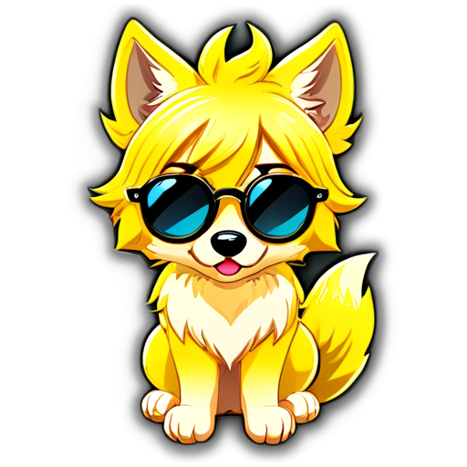 furry wolf head bara earphones sunglass yellow hair - icon | sticker