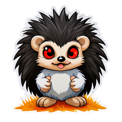 the anthropomorphic very evil hedgehog with red eyes and very sarcastically face against the backdrop of an autumn grain field and blue sky - icon | sticker