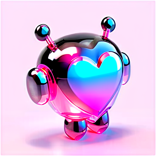 Holographic pink android robot heart 2 - icon | sticker