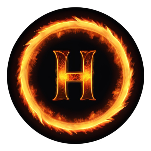 H rune on fire circle around it - icon | sticker