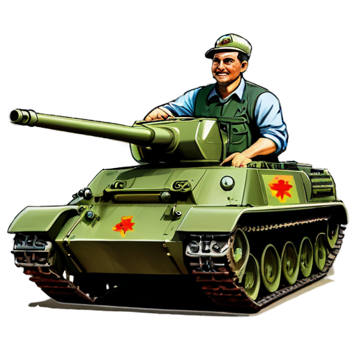 a Russian collective farmer on a Soviet tank cartoon icon for the youtube channel with the caption TaHkucT_TpakTopucT - icon | sticker