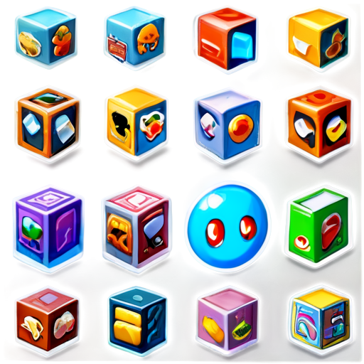 "A vast, stylized library of game covers or icons, arranged in a 3D space. The covers should be diverse, representing different genres and art styles, with a subtle glow emanating from each one." - icon | sticker