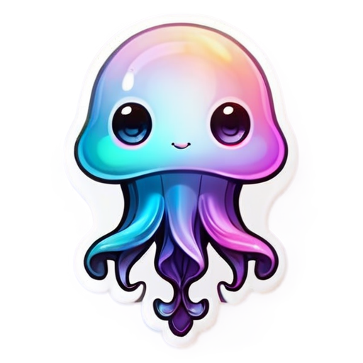 iridescent beautiful cute squid. Sticker with a white outline - icon | sticker